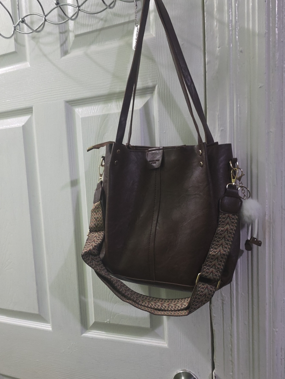 Classic Brown Tote Shoulder Bag with Detachable Strap